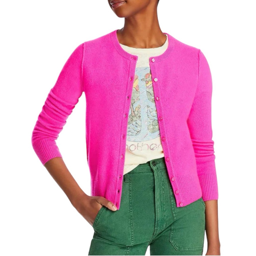 Aqua Bloomingdale's 100% Cashmere Button Down Cardigan Peony